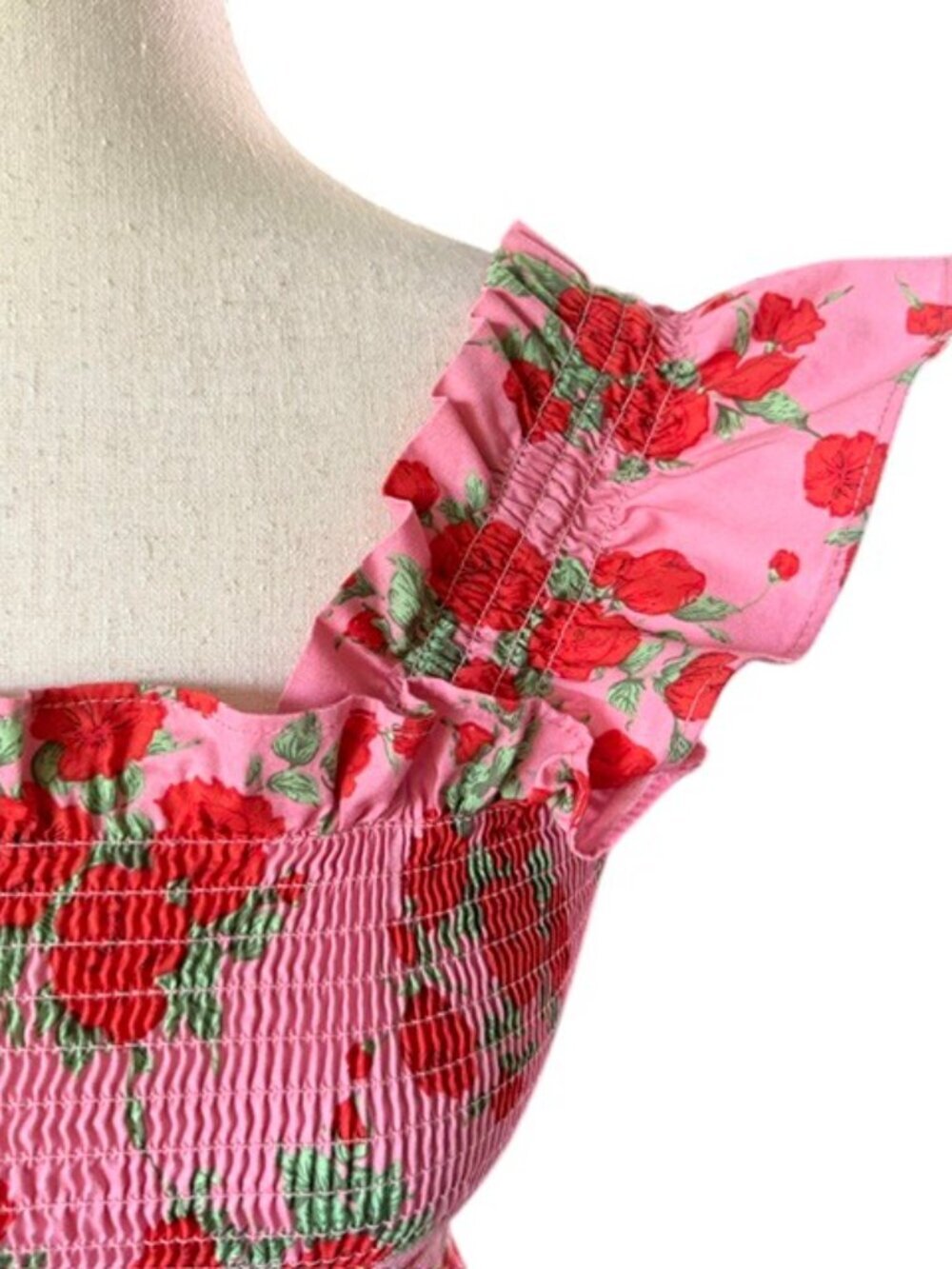 Code X Mode Pink Floral Rose Smocked Ruffle Mini Dress. It features a bright pin - Picture 7 of 15